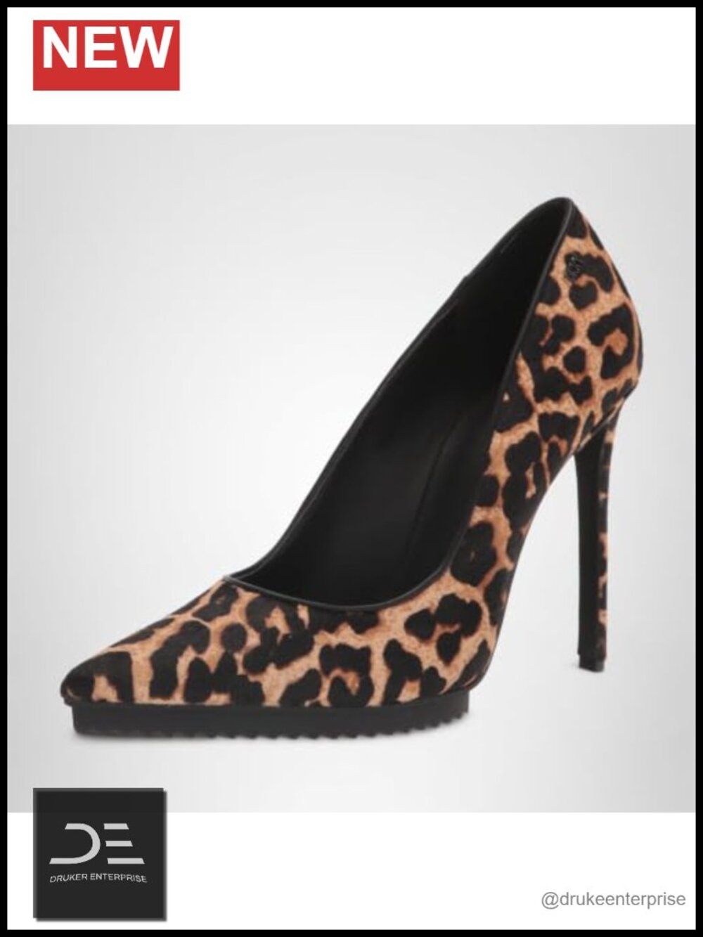 Classic Heel Slip-On Pointed Toe Leopard Hair-Calf Pump